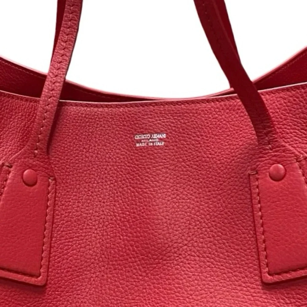 Rare Giorgio Armani Red Pebbled Leather Tote Le Sac 11 - Picture 7 of 10